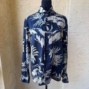 Ralph Lauren Purple Label Linen Shirt Sz S Black Tan Floral Casual Resort Top